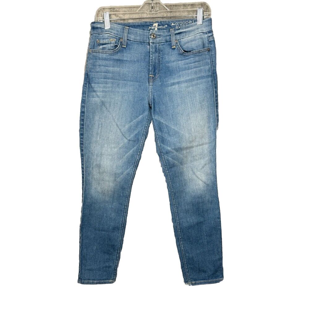 7 for All Mankind Jeans Womens 8 29 Blue Cropped Skinny Whiskering Fading Casual
